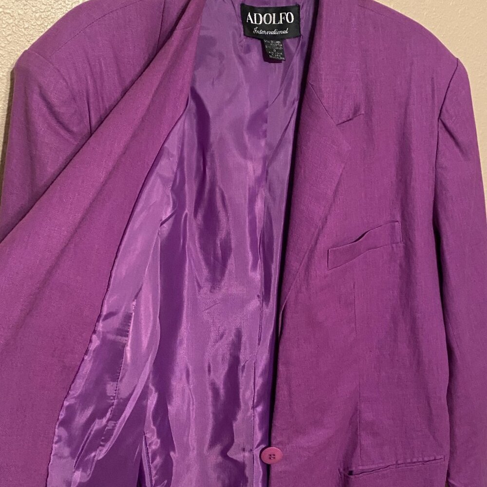 ADOLFO International Purple Lined Blazer Linen One Button Women's Size (12) - Picture 6 of 8